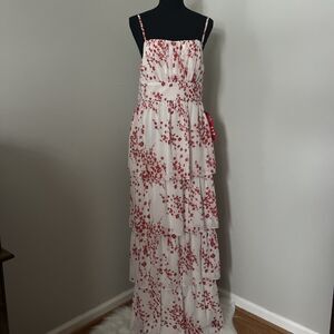 Crystal Doll Floral Dress Size 9 NEW! Adjustable Straps Teared ruffles Red And W